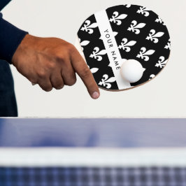 Fleur de Lis, Vit på Svart, Vit, Ditt Namn Pingisracket