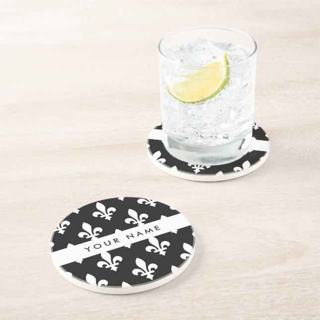Fleur de Lis, Vit på Svart, Vit, Ditt Namn Underlägg (Sidan)