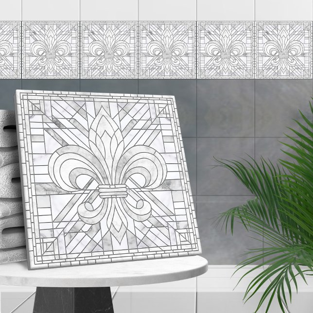 Fleur-de-lis - White Marble mosaic art Kakelplatta (Skapare uppladdad)