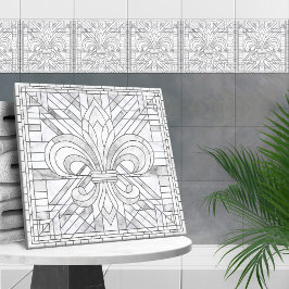 Fleur-de-lis - White Marble mosaic art Kakelplatta