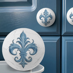 Fleur-De-Lis White och Blue Marble Knopp