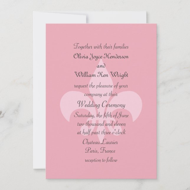 Fleur de Lise Wedding bjudande i Söt Pinks Inbjudningar (Framsida)