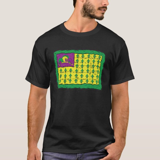 Fleur De Lys American Flag Pizza Mardi Gras Carniv T Shirt (Framsida)