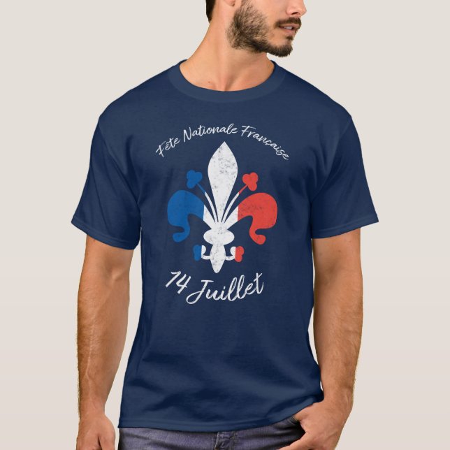 Fleur de Lys Fete Nationale Francaise 14 Juillet T Shirt (Framsida)