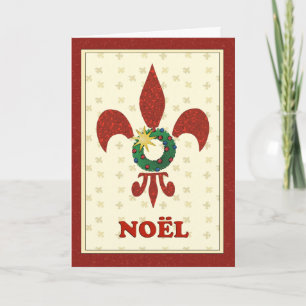 Fleur de Lys Kran Noel hälsning Helgkort