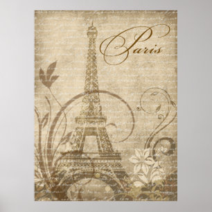 Fleur de Paris Eiffel torn 30"" sand x40 Poster