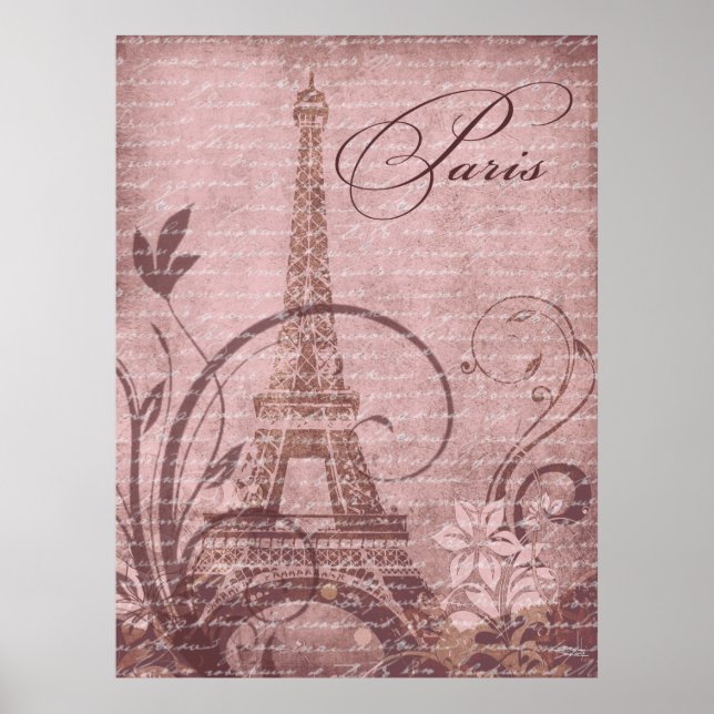 Fleur de Paris Eiffel Torn 30"x40" rosa Poster (Framsidan)