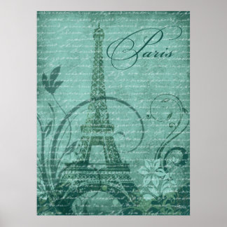 Fleur de Paris Eiffel Torn 30" x 40" teal Poster