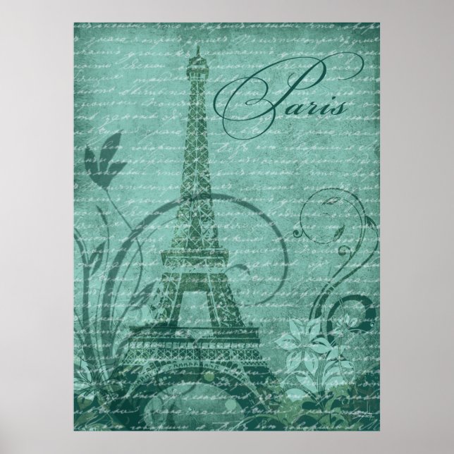 Fleur de Paris Eiffel Torn 30" x 40" teal Poster (Framsidan)