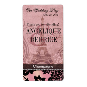 Fleur de Paris Eiffel Torn rosa Vin-etikett Fraktsedel