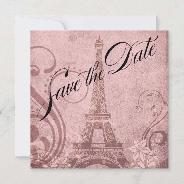 Fleur de Paris Eiffeltornet Save the Date | rosa Inbjudningar (Framsida)