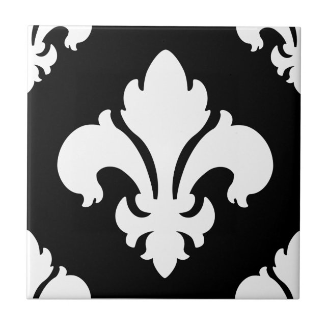 Fleur De svartvita Lis 2 Kakelplatta (Framsidan)
