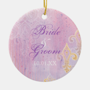 Fleur di Lys Damask 2 Blue - Bröllop Ornament