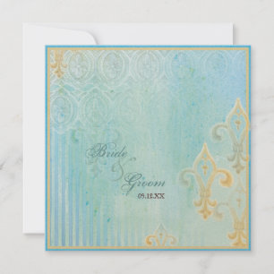 Fleur di Lys Damask 2 Blue - Bröllopsinbjudan Inbjudningar