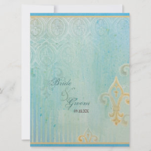 Fleur di Lys Damask 2 Blue - Bröllopsinbjudan Inbjudningar