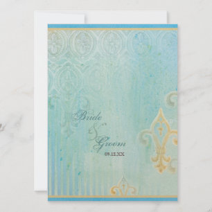 Fleur di Lys Damask 2 Blue - Bröllopsinbjudan Inbjudningar