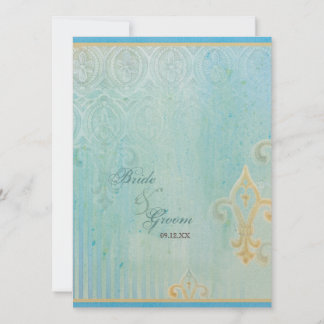 Fleur di Lys Damask 2 Blue - Bröllopsinbjudan Inbjudningar