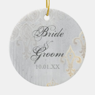 Fleur di Lys Damask 2 Grått - Bröllop Ornament