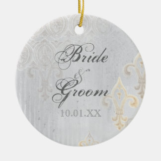 Fleur di Lys Damask 2 Grått - Bröllop Ornament