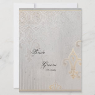 Fleur di Lys Damask 2 Grått bröllopsinbjudan Inbjudningar
