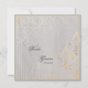 Fleur di Lys Damask 2 Grått bröllopsinbjudan Inbjudningar