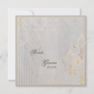 Fleur di Lys Damask 2 Grått bröllopsinbjudan Inbjudningar