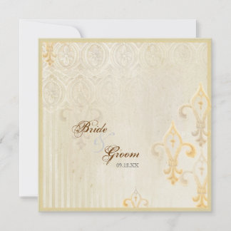 Fleur di Lys Damask 2 Krämfärgad Bröllopsinbjudan Inbjudningar