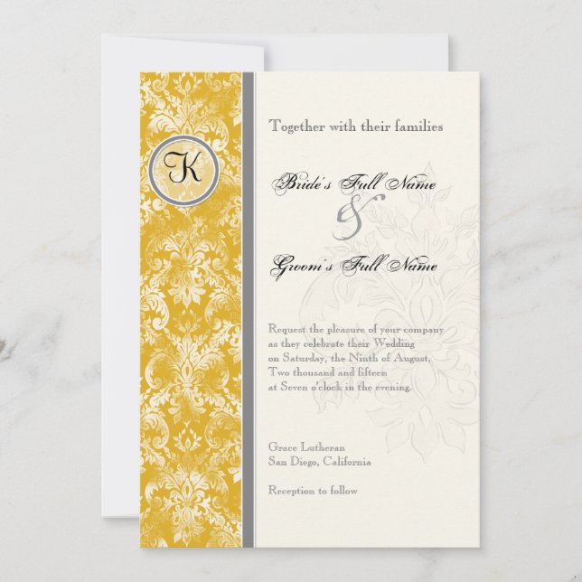 Fleur di Lys Damask - inbjudan till bröllopsbröllo (Framsida)