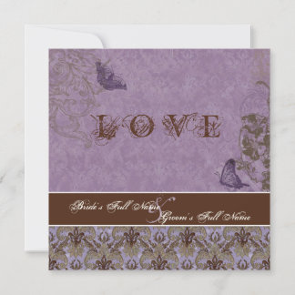Fleur di Lys Damask - inbjudan till Dk Lila Weddin