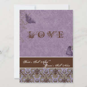Fleur di Lys Damask - inbjudan till Dk Lila Weddin