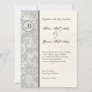 Fleur di Lys Damask - inbjudan till Grått Wedding