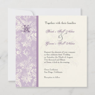 Fleur di Lys Damask - inbjudan till Lilac bröllop