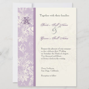 Fleur di Lys Damask - inbjudan till Lilac bröllop