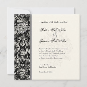 Fleur di Lys Damask - inbjudan till svart bröllop