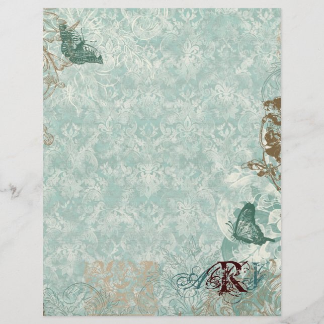 Fleur di Lys Damask - Monogrammed Scrapbook-sidor (Framsida)