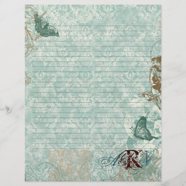 Fleur di Lys Damask - Monogrammed Stationery (Framsida)