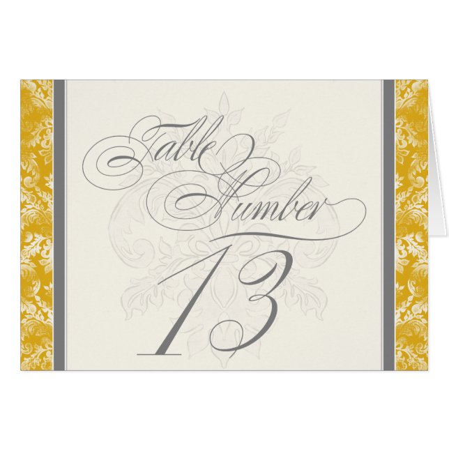 Fleur di Lys Damask Mustard Bordsnummer 13 kort (Framsidan Horizontal)