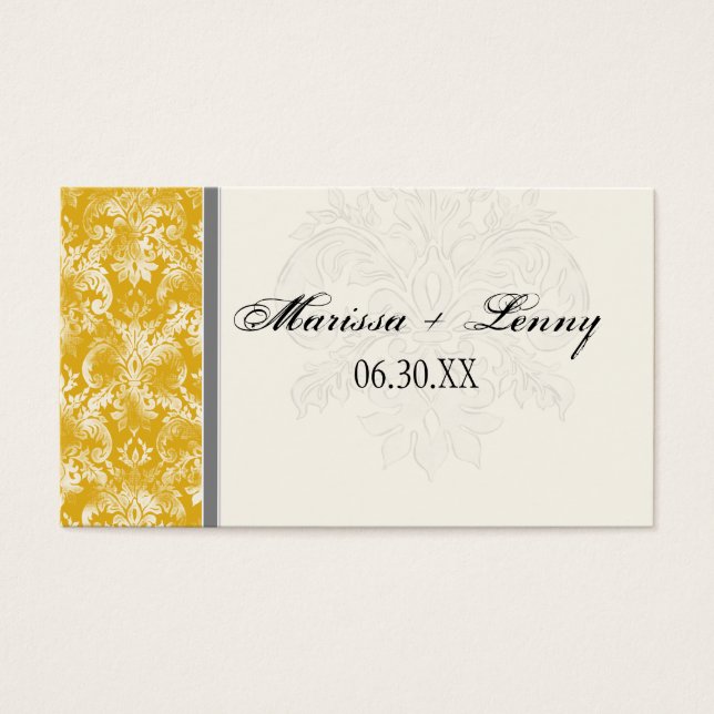 Fleur di Lys Damask Mustard Wedding Favor Gift Mär Visitkort (Framsidan)