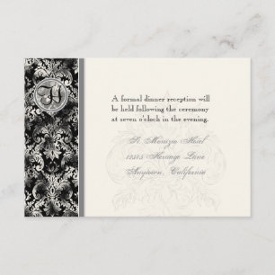 Fleur di Lys Damask - Svart mottagningsinbjudan Tilläggskort