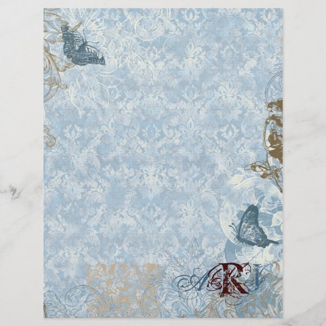 Fleur di Lys Damask vs. 2 - Monogrammad Stationery (Framsida)