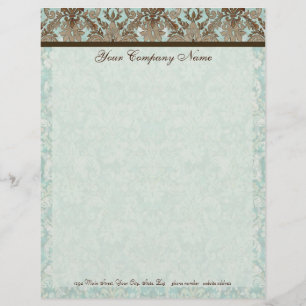 Fleur di Lys Damast Aqua & bruntbrevpapper Brevhuvud