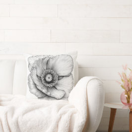 🌸 Fleur en Noir et Blanc Kudde