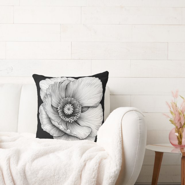 🌸 Fleur en Noir et Blanc Kudde (Soffa)