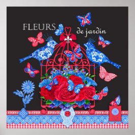 Fleur Porcelain Birds and Birdcage Poster