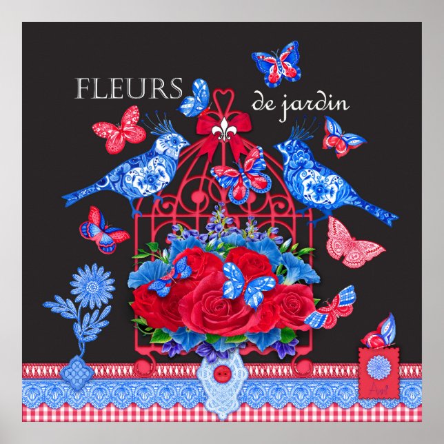 Fleur Porcelain Birds and Birdcage Poster (Framsidan)