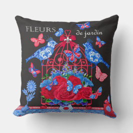 Fleur Porcelain Birds och Birdcage Dekorativ kudde