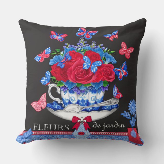 Fleur Porcelain Kopp och Flowers Dekorativ kudde (Framsida)