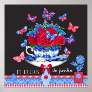 Fleur Porcelain Kopp och Flowers Poster
