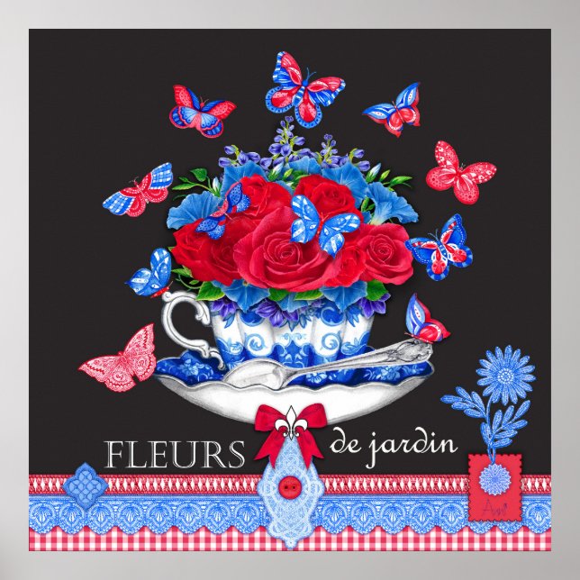 Fleur Porcelain Kopp och Flowers Poster (Framsidan)