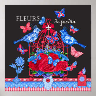 Fleur Porslinsfåglar och Fågelbur Poster 16 x 16